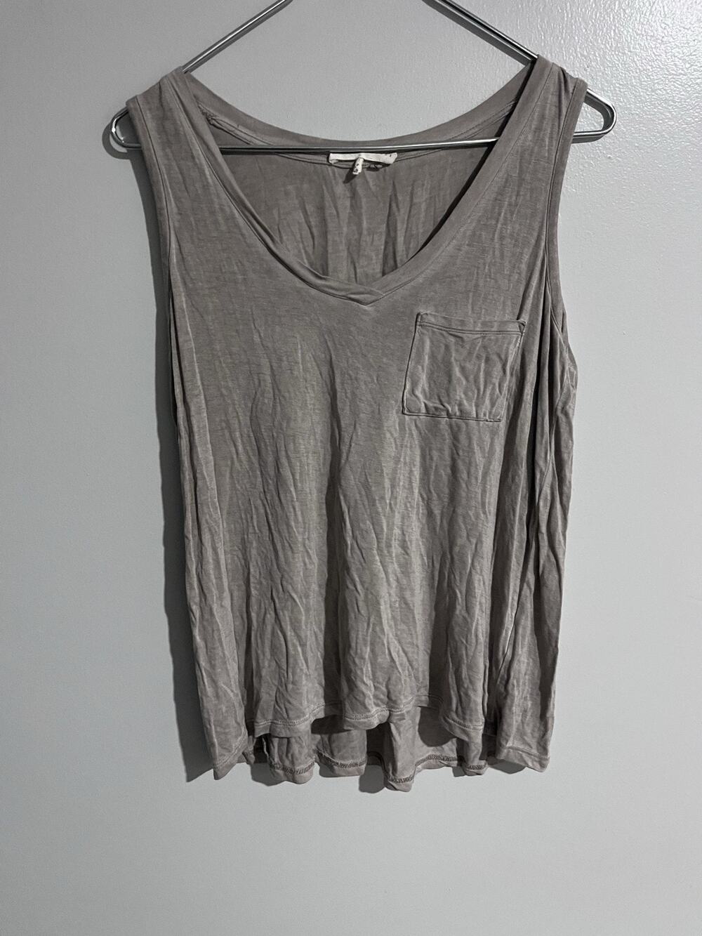 Jane Delancy Tank Womens S Gray V-Neck Pocket Lightweight Jersey Relaxed Casual